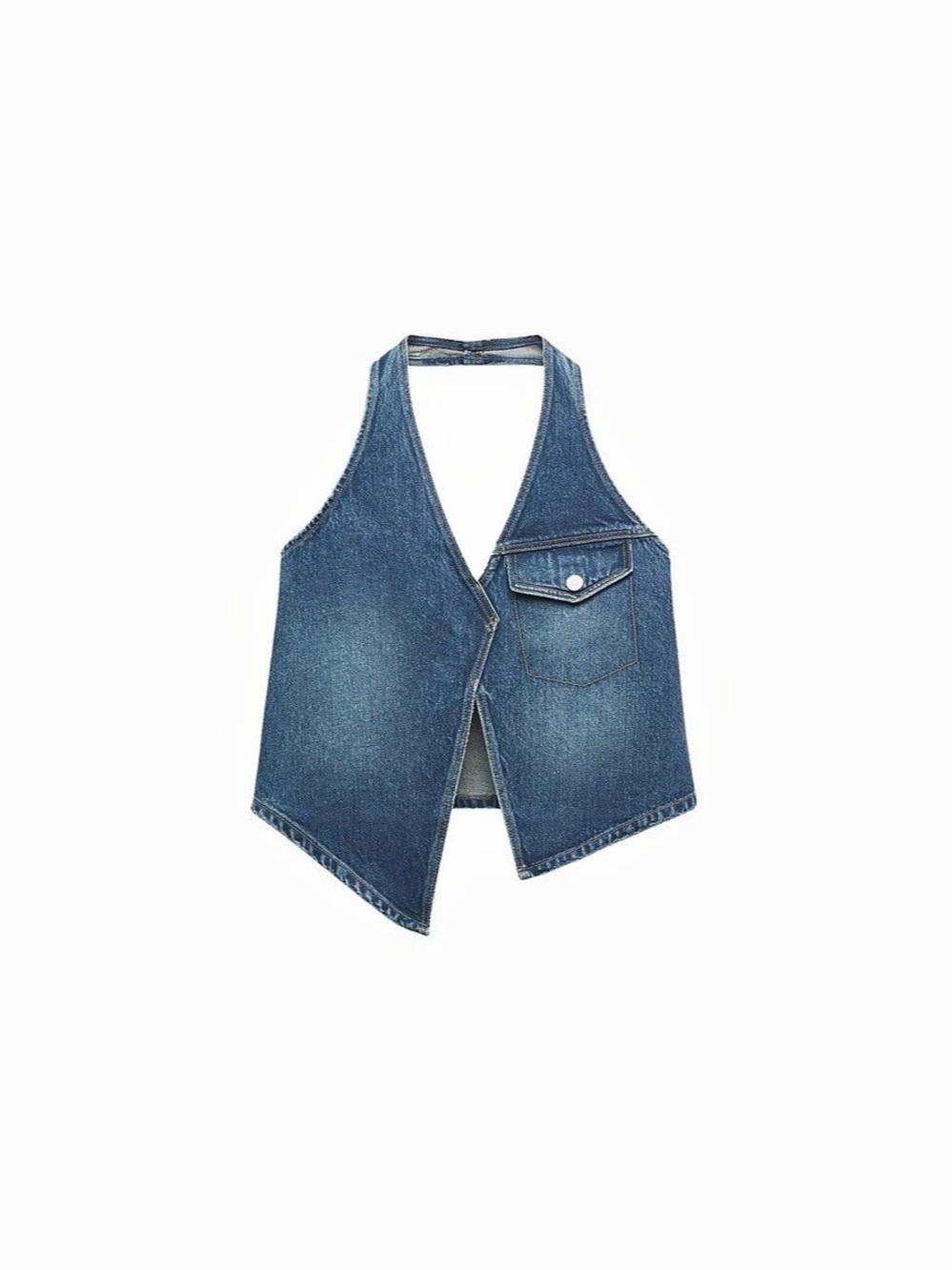 Zara Denim Halter Top Crop Top in Blue